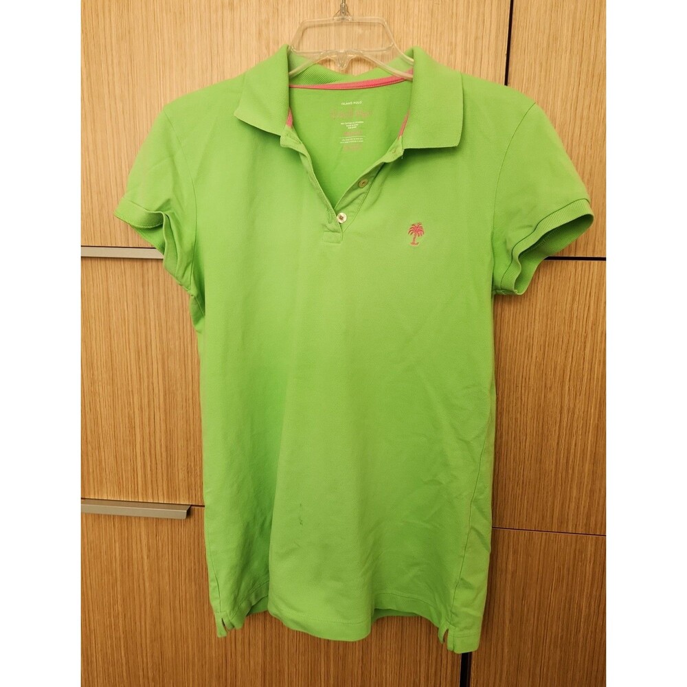 Lilly Pulitzer Bright Green Polo Top with Pink Palm Logo